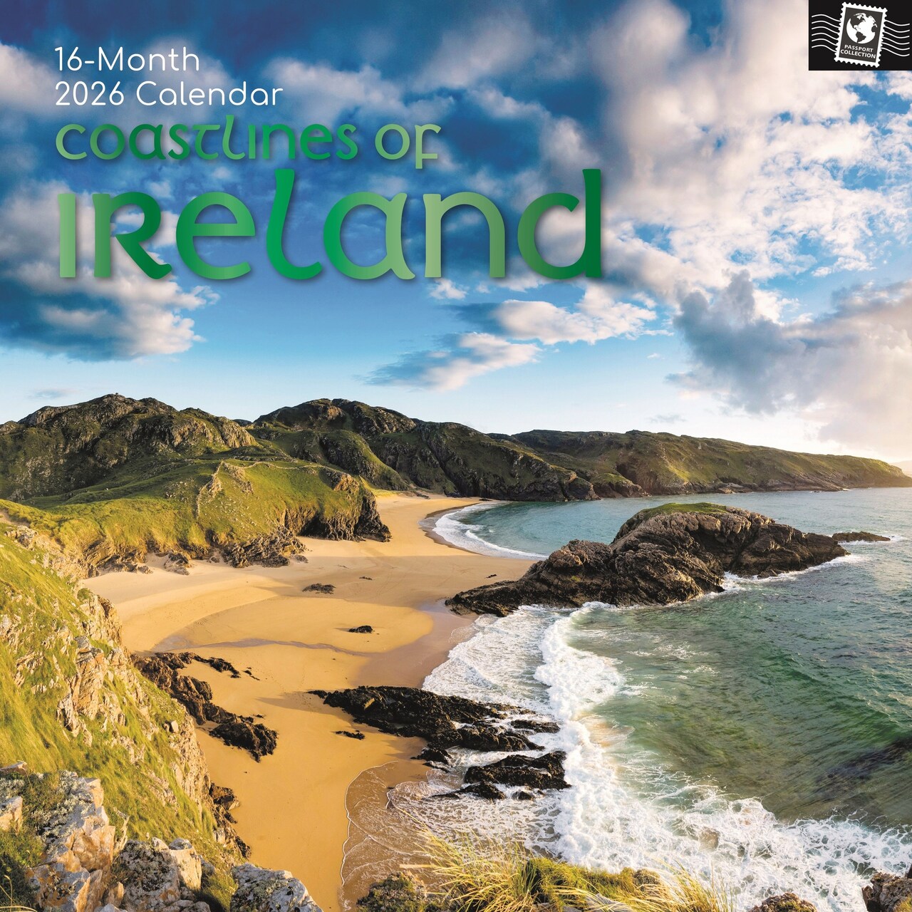 The Gifted Stationery 2026 Square Wall Calendar - 16-Month 2026 Calendar with 180 Reminder Stickers - Hanging Wall Planner for Home & Office - 12x12 Folded, 12x24 Open, Ireland Coastline Art